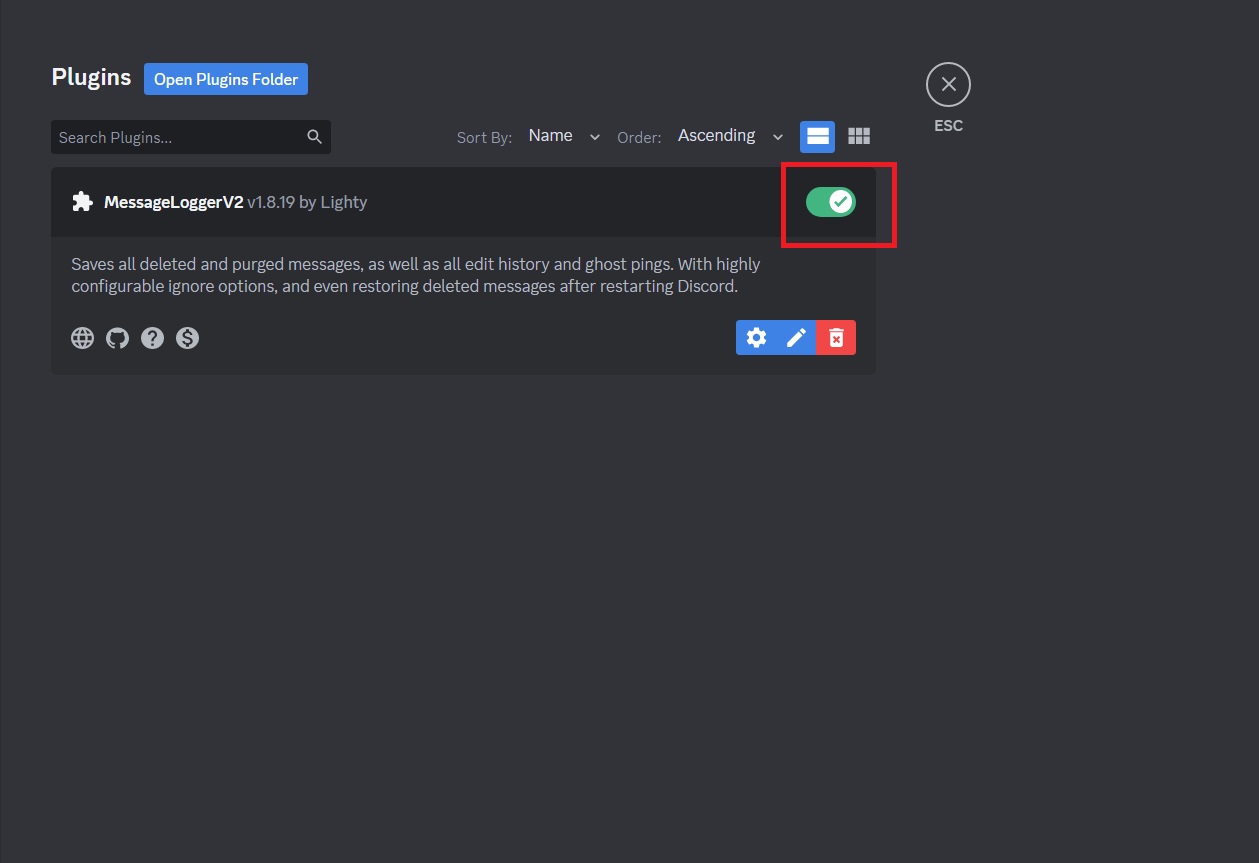 Message Logger enabled on Discord