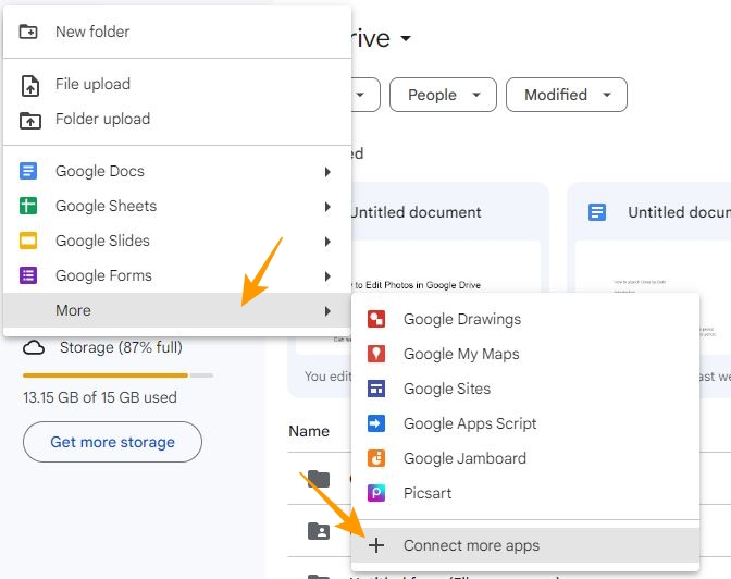 More option in Google Drive