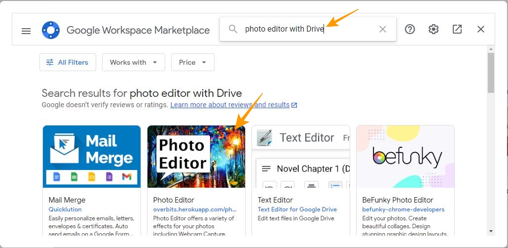 Photo editor with Drive app on Google workspace