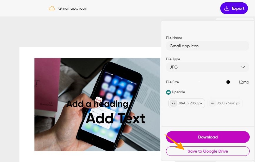 Picsart Save to Google Drive option