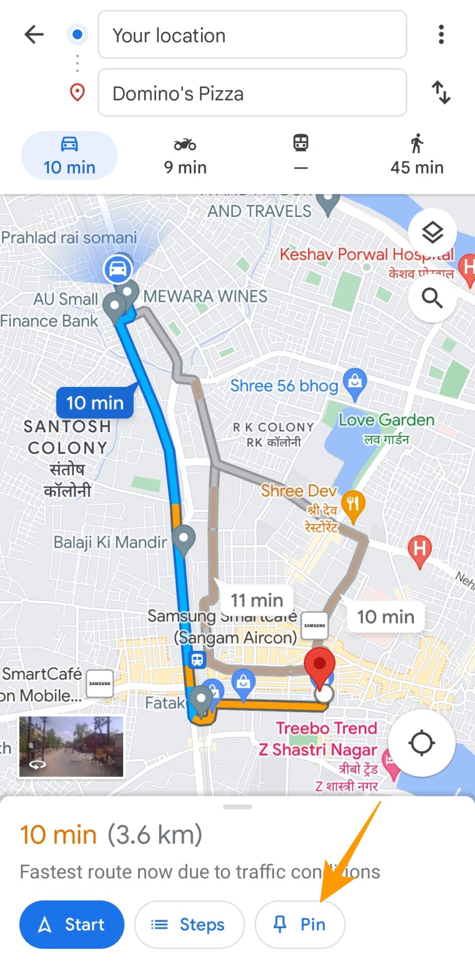 Pin option in Google Maps to save a route