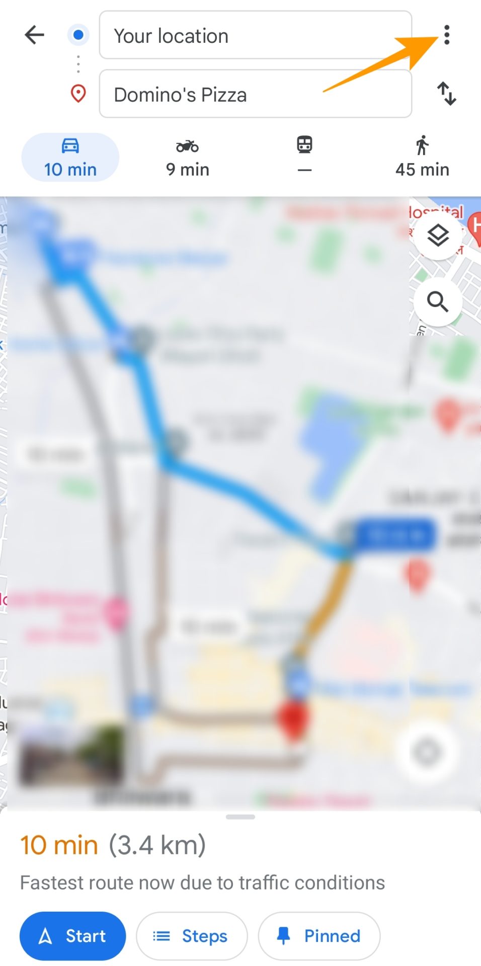 Pinned route on Google Maps