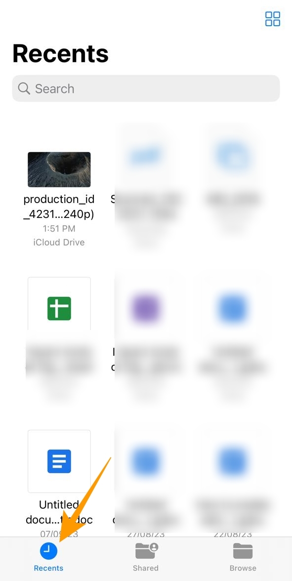 Recents in Files app on iPhone