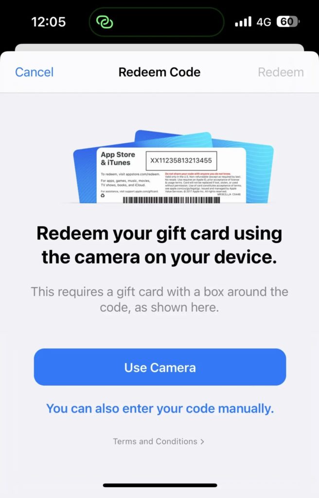 Redeem Code using Camera