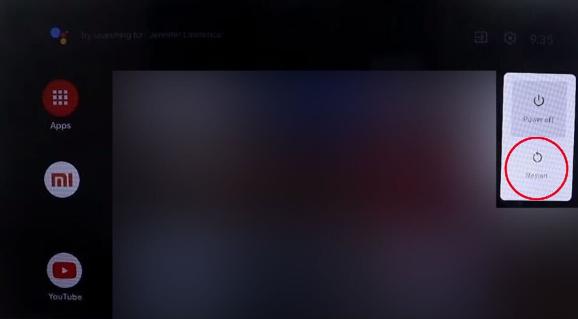Restart button TV UI