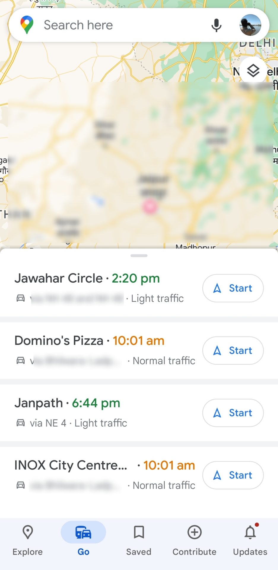 Saved routes on Google Maps