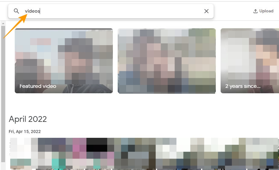 Search bar in Google Photos