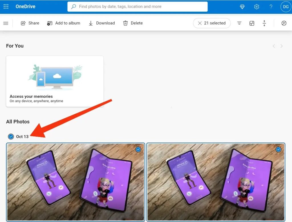 Select Photos OneDrive