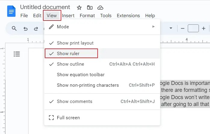 Show Ruler For the Google Docs