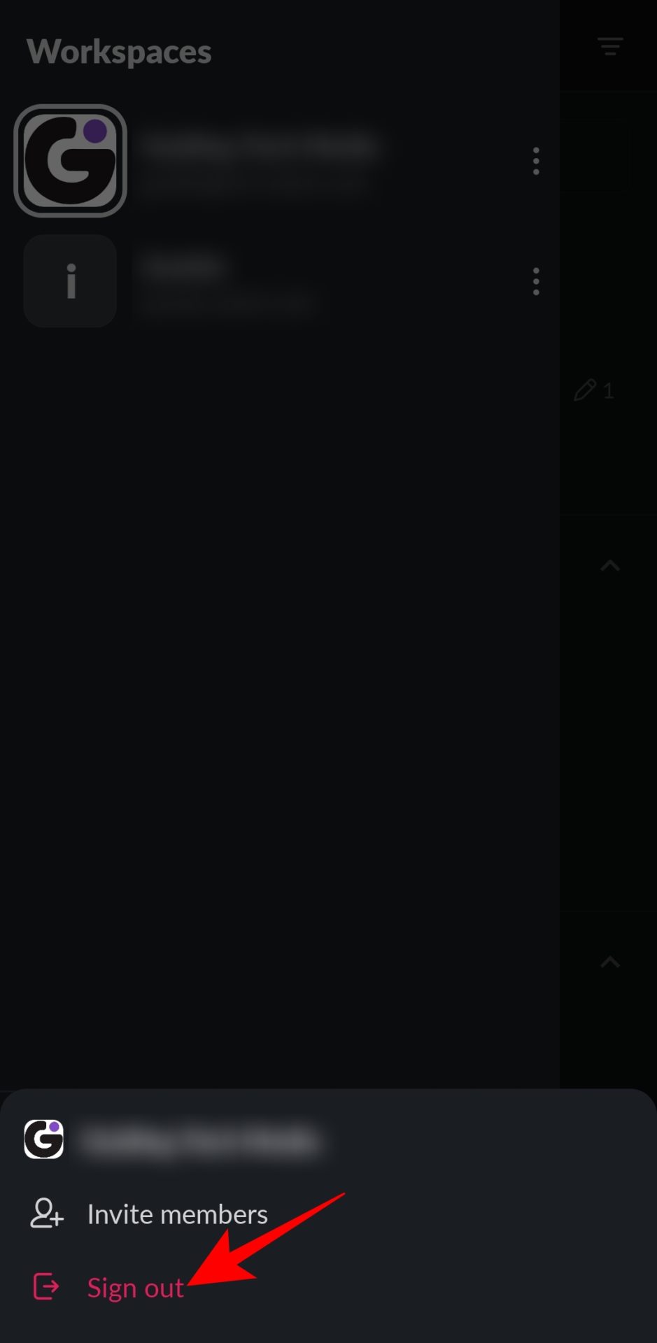 Sign out option on Slack Android app