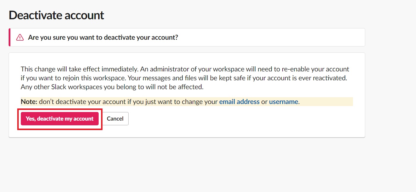 Slack Deactivate Account Finalize