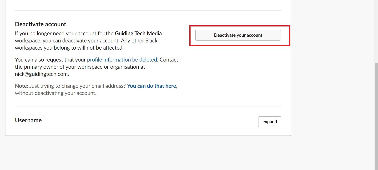 Slack Deactivate Account