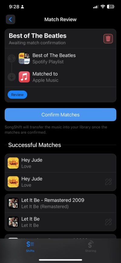 SongShift Confirm Matches