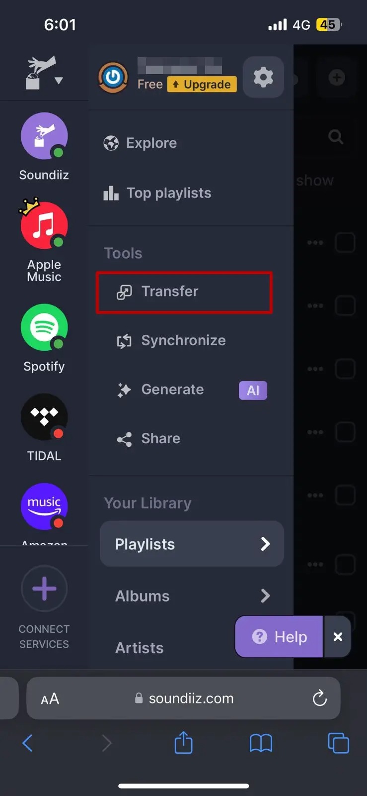 Soundiiz Menu