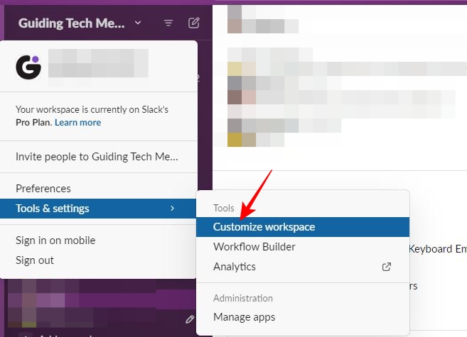 Tools & settings in Slack