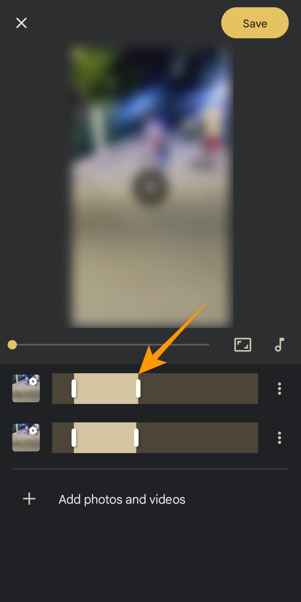 Trim video length option in Google Photos