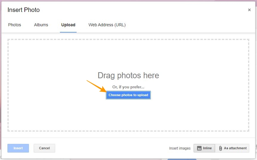 Upload photo option in Gmail