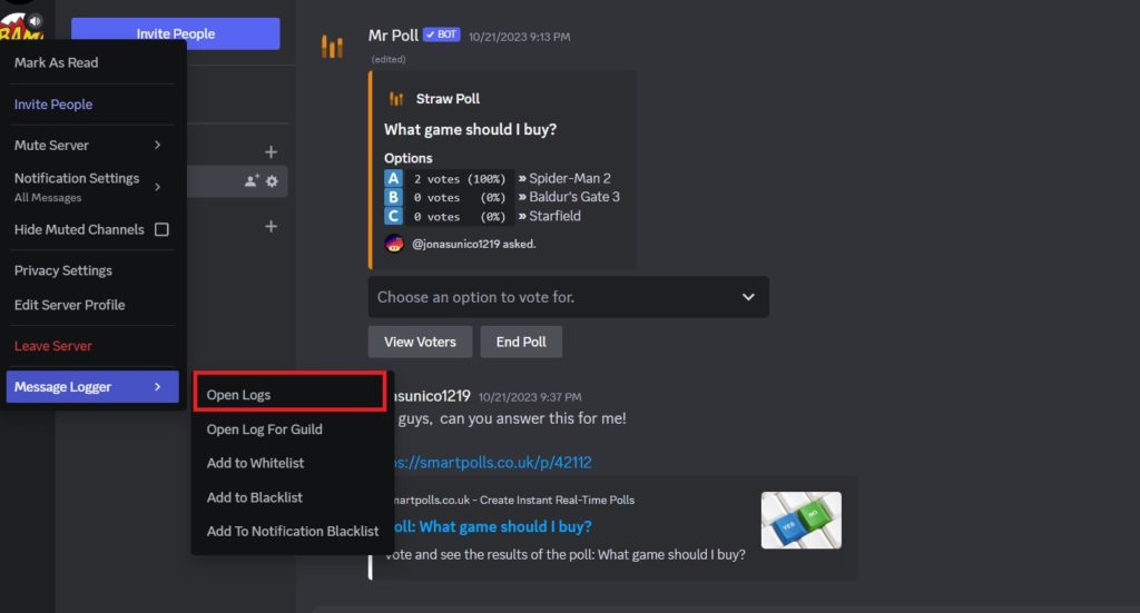 clear message log discord