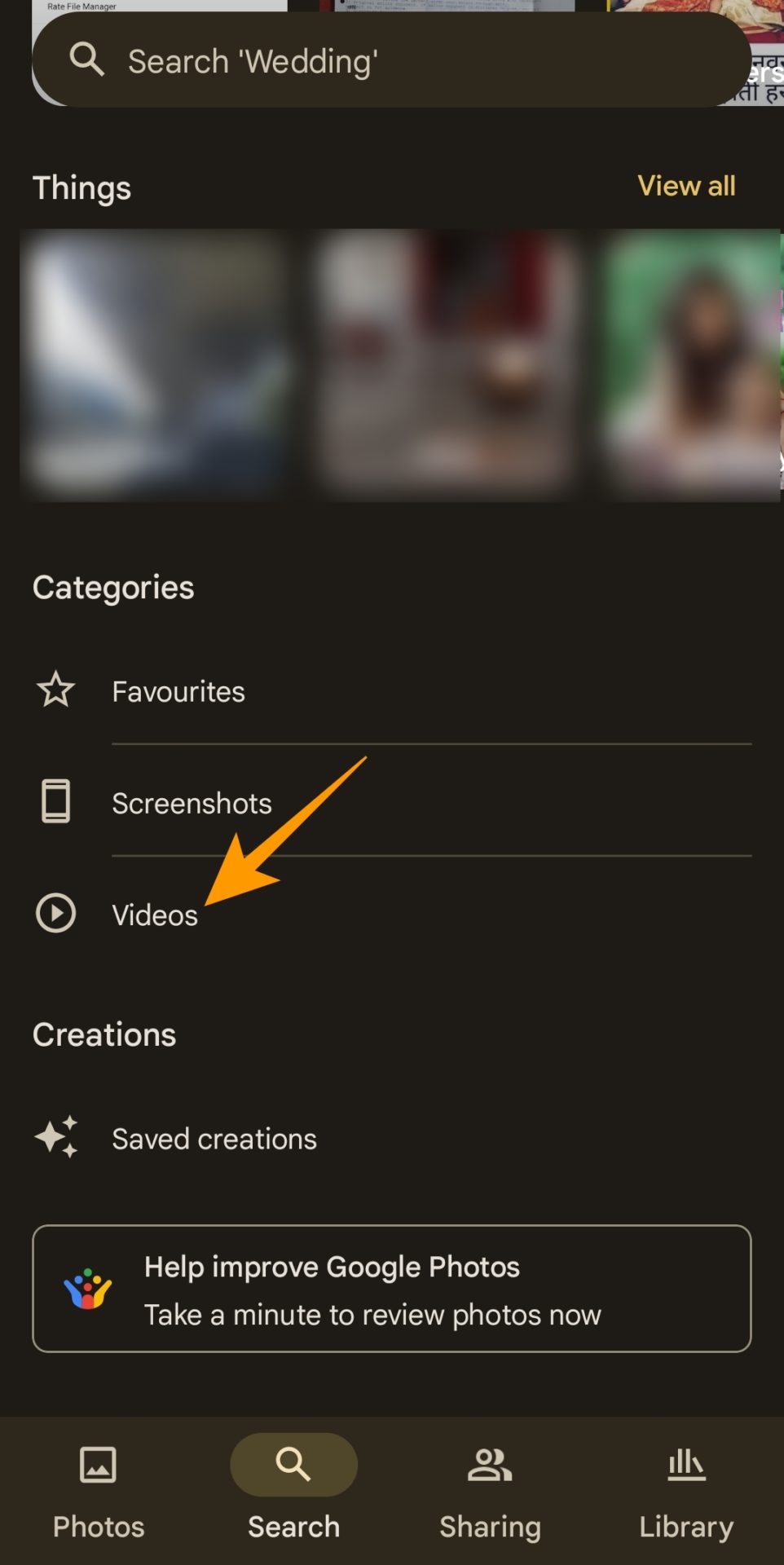 Videos under categories in Google Photos