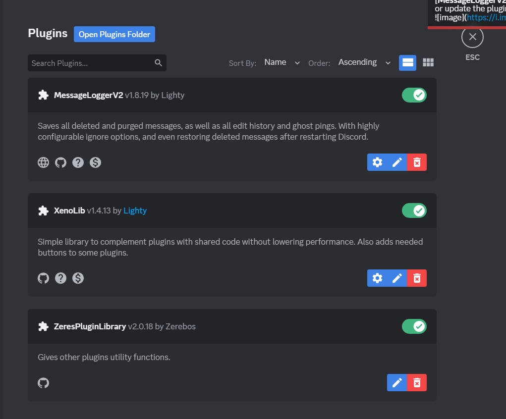 Xenolib and PluginLibrary enabled on Discord