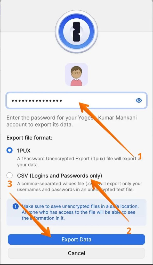 Export Data in 1Password App