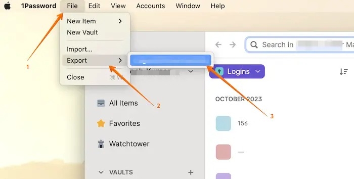 Export 1Password macOS