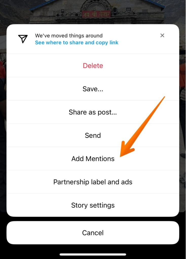 Add Mentions Menu Instagram Story