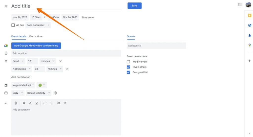 Add Title in Google Calendar