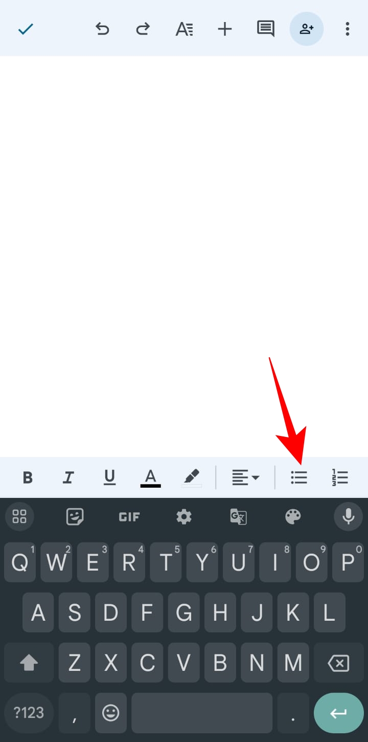 Add bullet points in Google Docs on Android