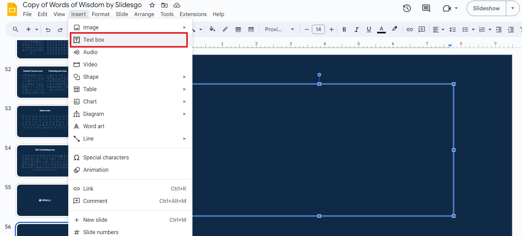 Adding a text box to Google Slides