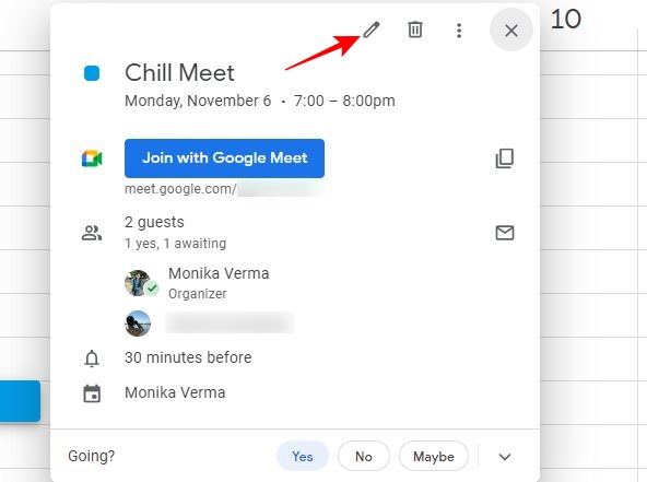An event in Google calendar
