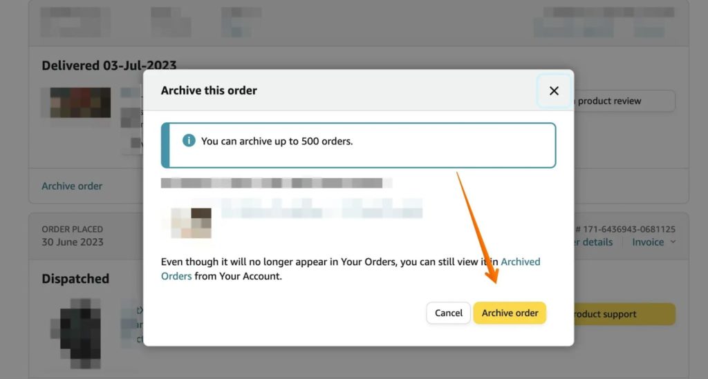 Archive Order on Amazon