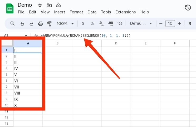 Array Formula Roman Number