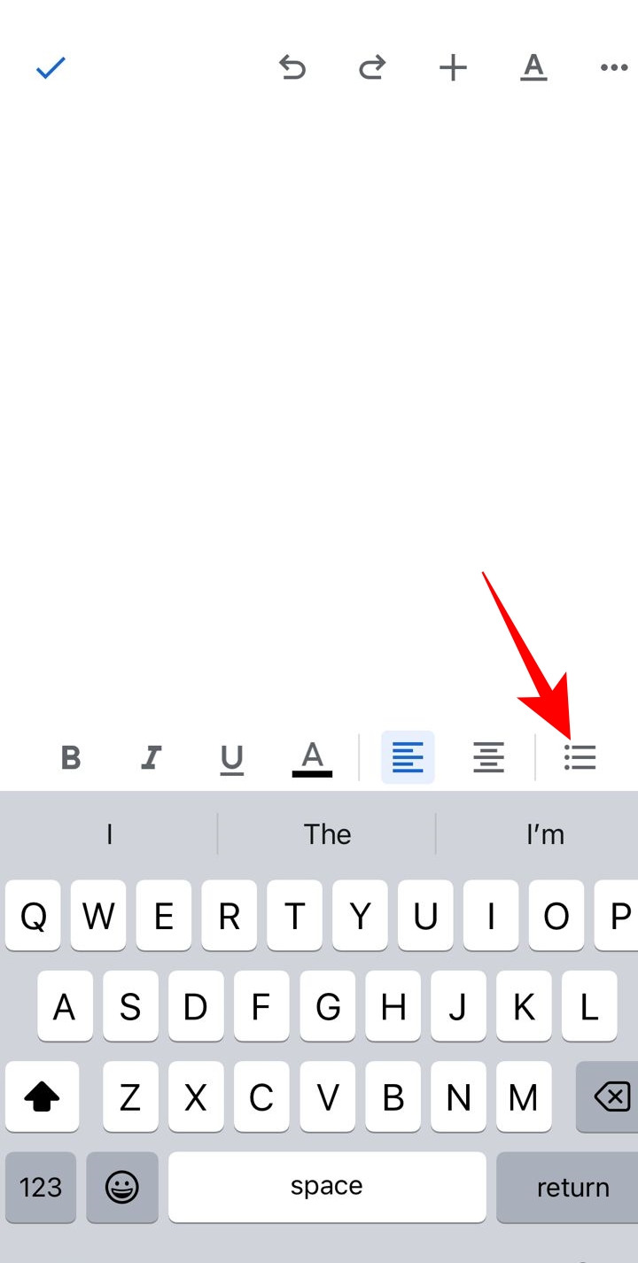 Bullet points icon on Google Docs iPhone app