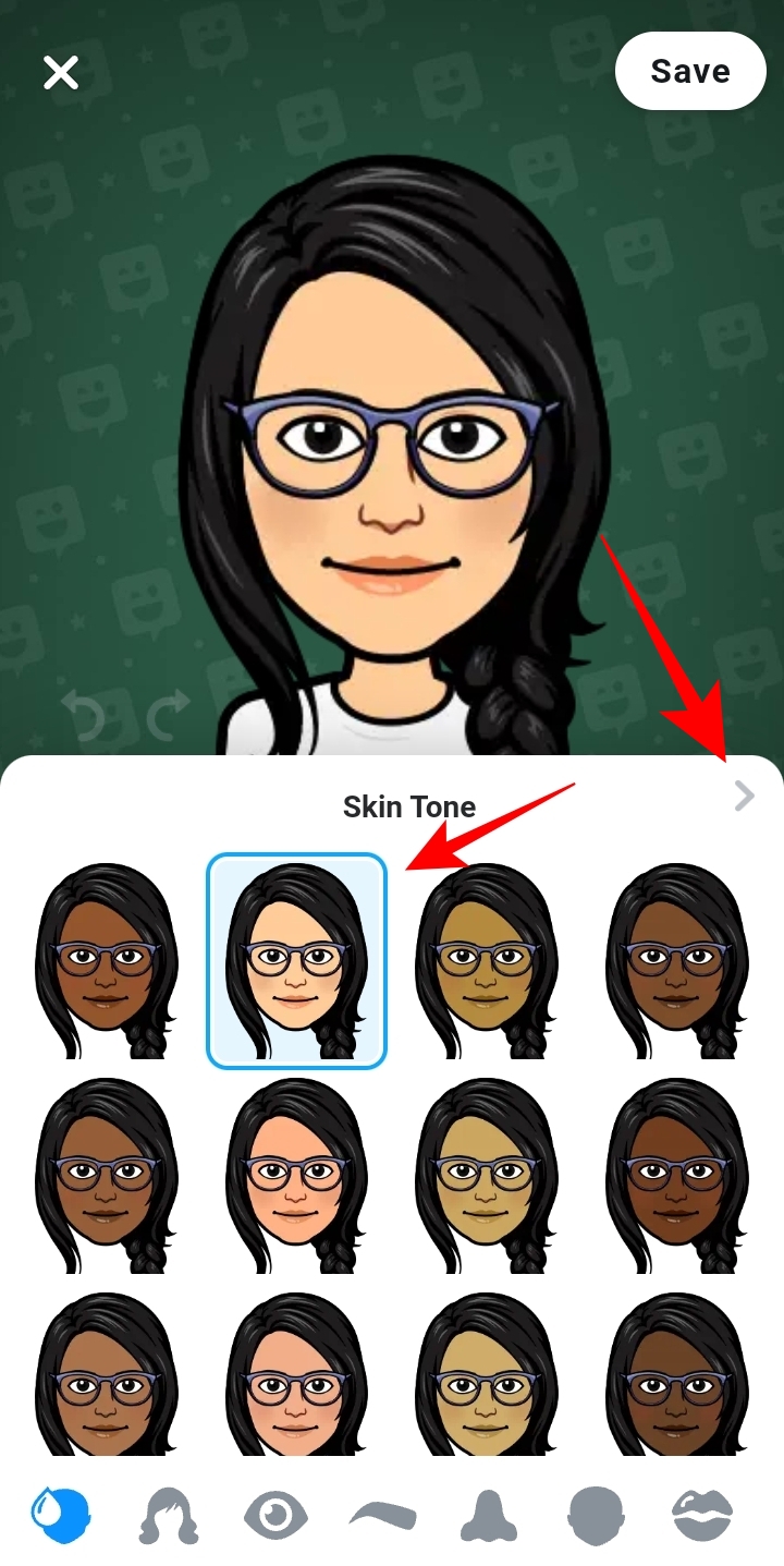 Choose skin tone in Bitmoji app