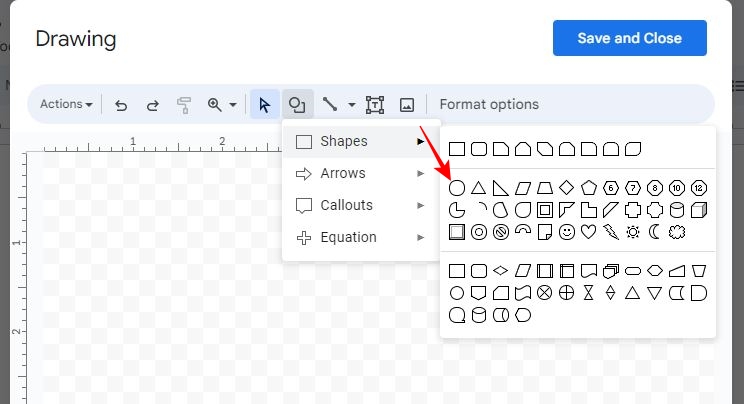 Circle in Shapes on Google Drawings