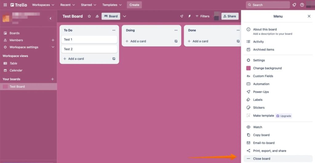 Close Board on Trello