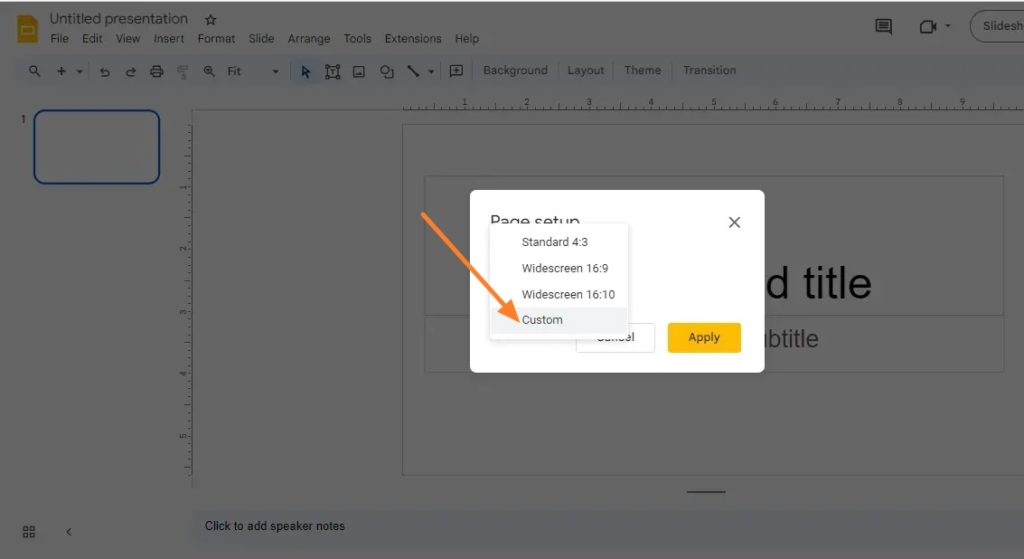 Custom Option Page Setup Google Slides