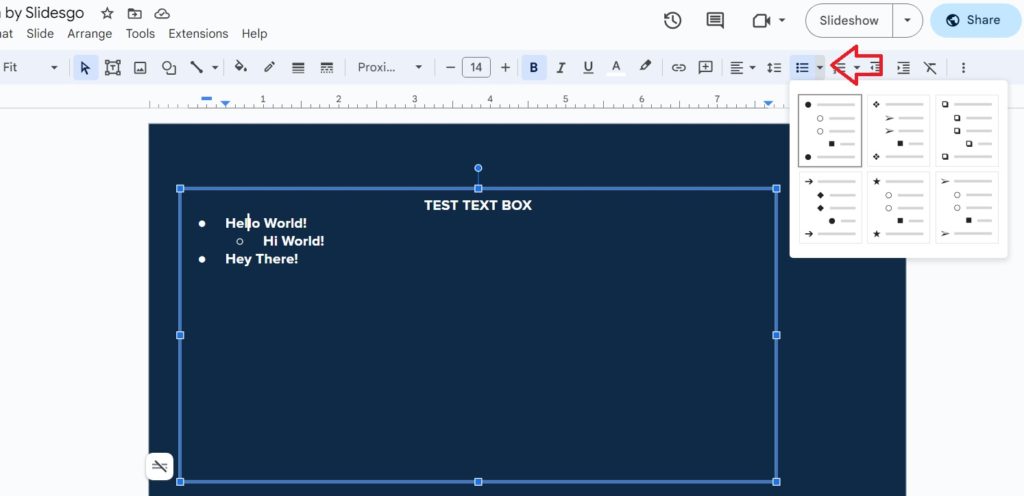 Customizing bullet points in Google Slides