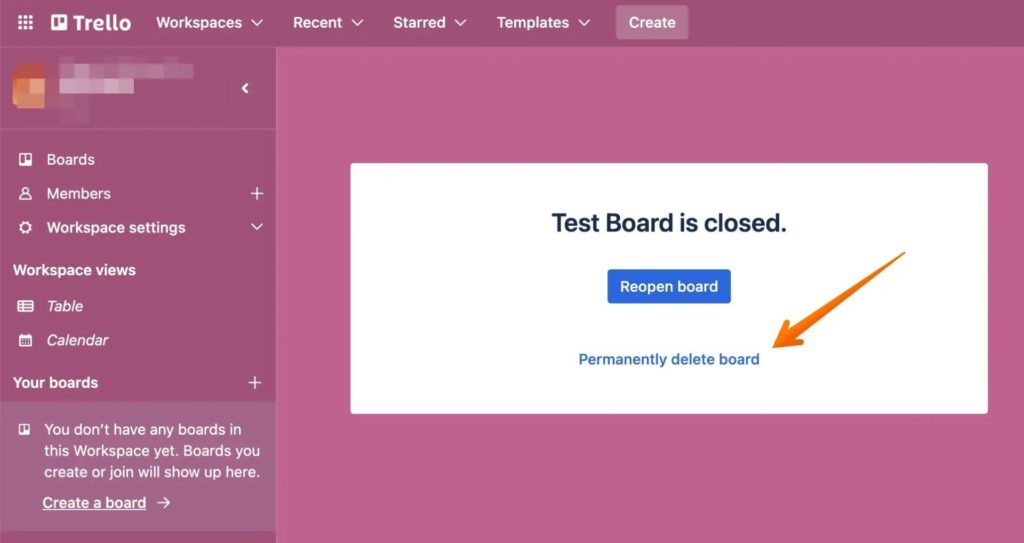 Delete Board on Trello