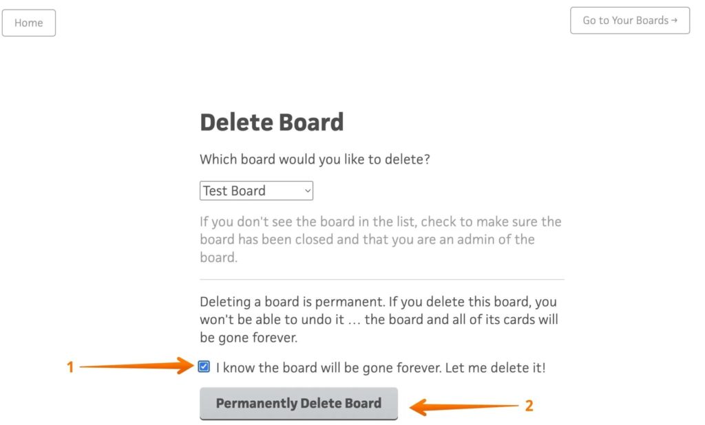 Delete Board on Trello Support