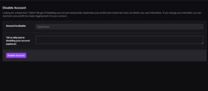 How To Delete Or Deactivate Your Twitch Account Tech Junkie Disable Account Page On Twitch 1 300x132 