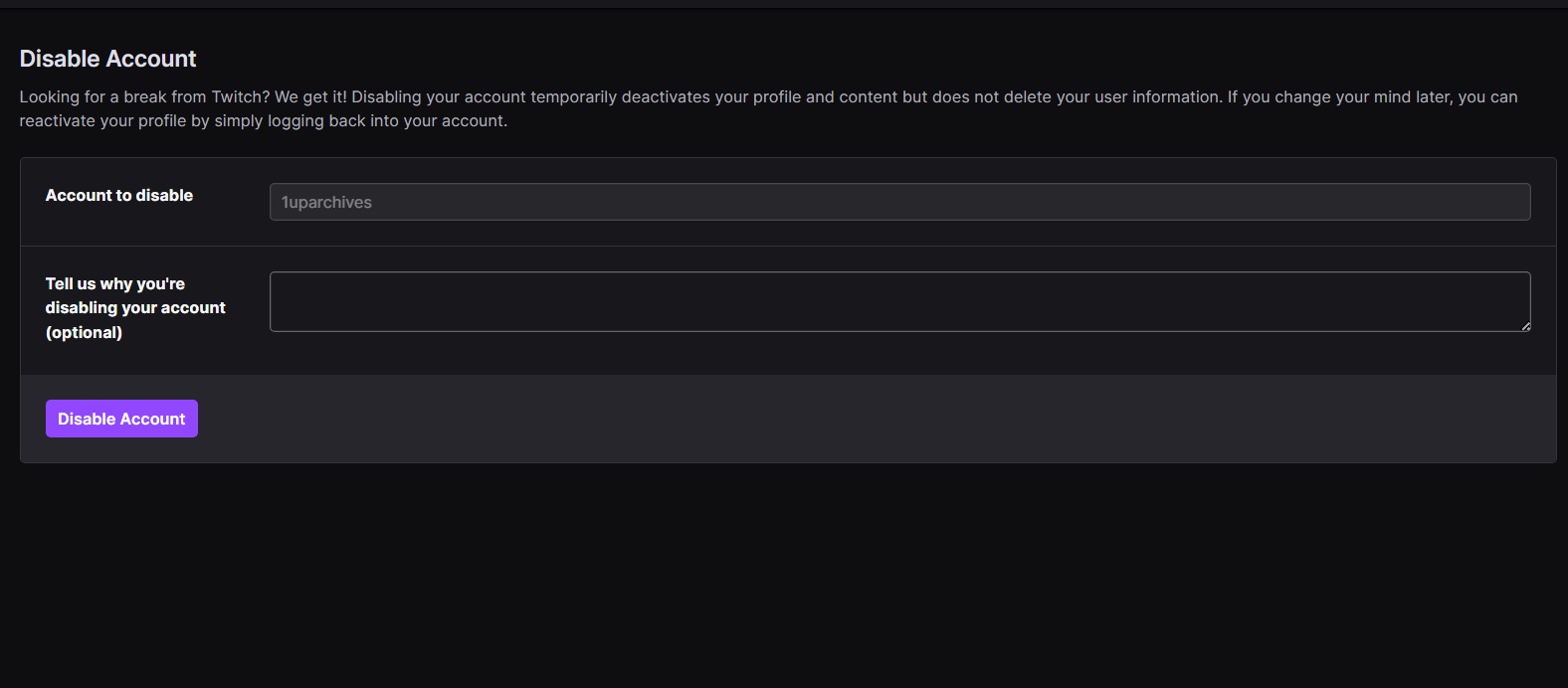 Disable account confirmation page on Twitch
