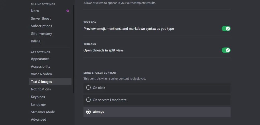 Discord Spoiler Settings