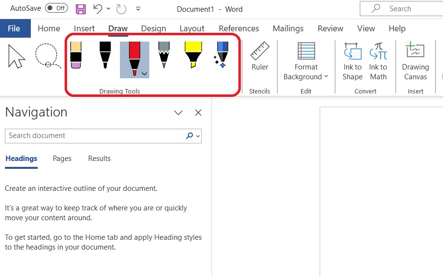 Drawing tools on Microsoft Word