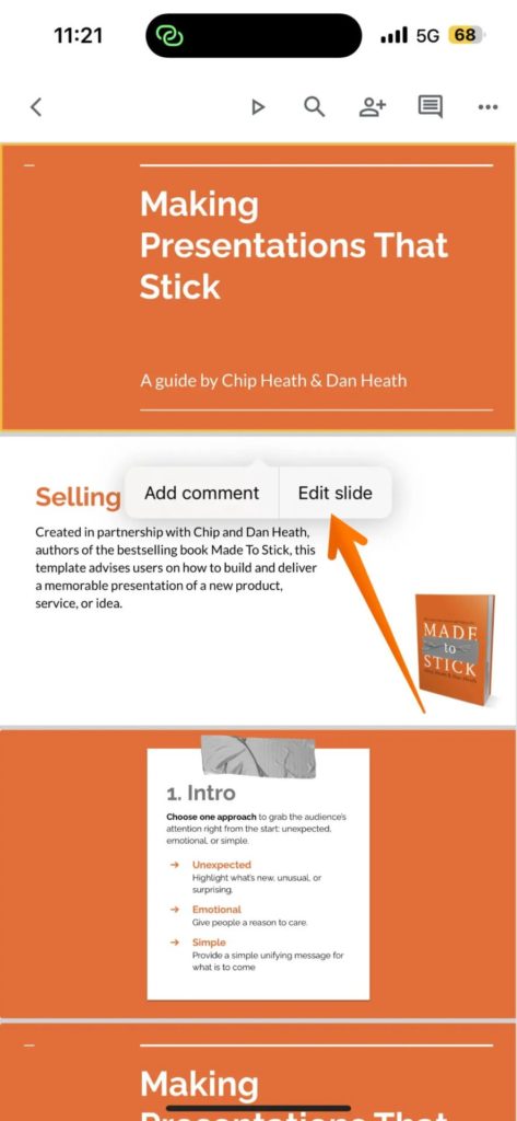 Edit Slide in iPhone Google Slide