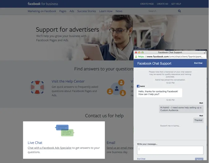 Facebook Chat Support Business
