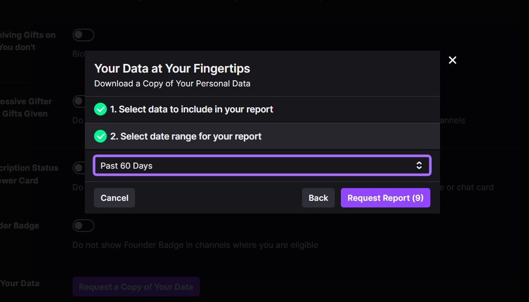 Finalize data request on Twitch