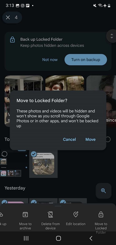 Finalize moving to locked folder Google Photos