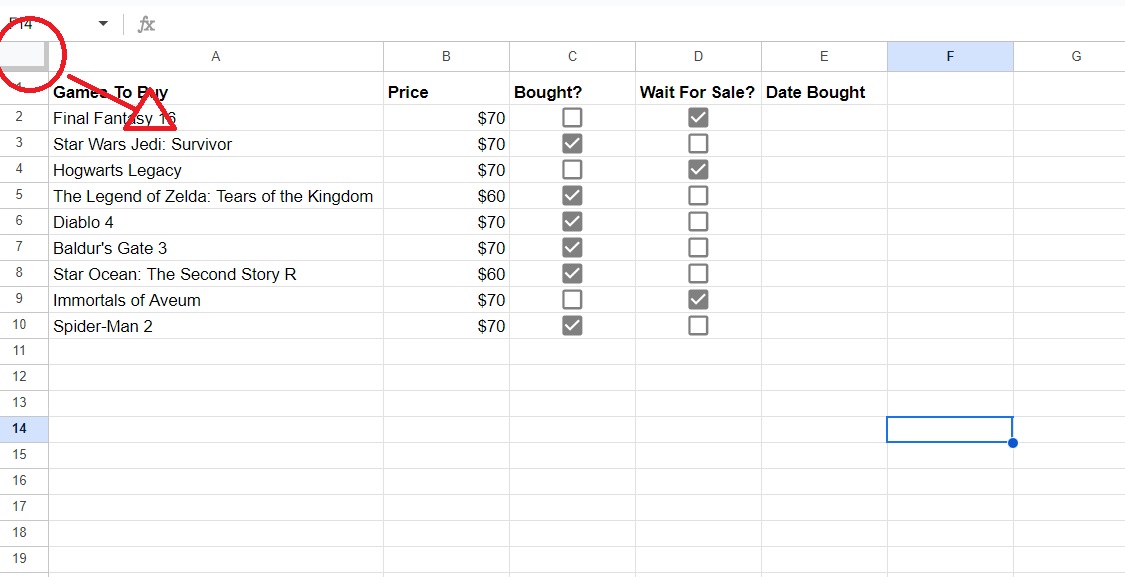 Freeze Pane in Google Sheets